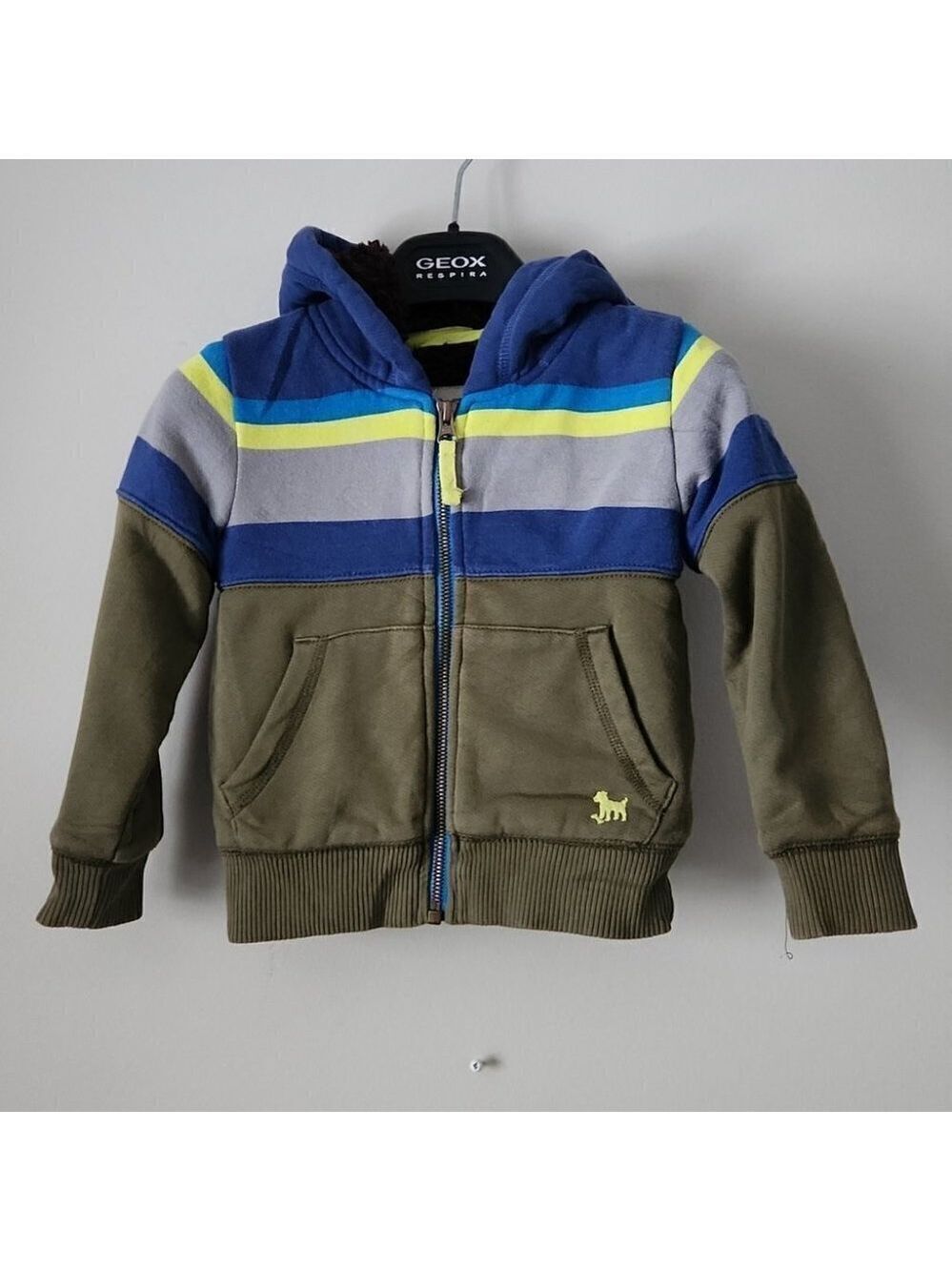 MINI BODEN | hoodie jacket sherpa luned striped green blue sz 18 24